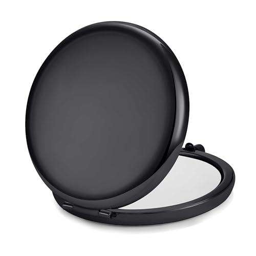 Compact Mirror for Purse, Metal Round Shell, Double-Sided 1X/2X Magnifying, Portable Travel Makeup Mirror, Mini Pocket Mirror, Black, 4 Packs - color: Black