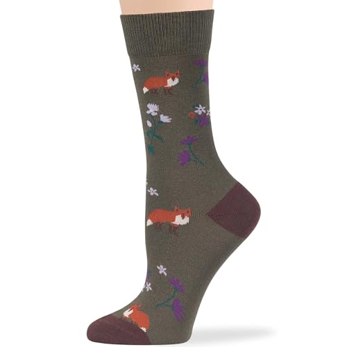 7BIGSTARS Women Cotton Crew Socks, Patterned 4 Pack, M 5-9 - L 8-12 - color: 13 - Light Navy, Olive Green (A34), size: 8-12