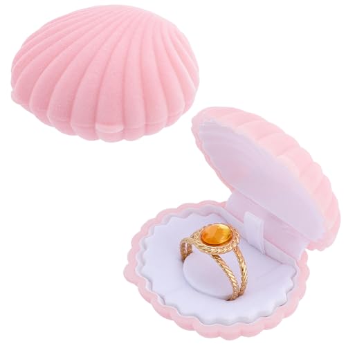 2Pcs Velvet Shell Ring Box Pink Shells Shaped Earring Jewelry Storage Case Showcase Display Organizers Decorative Holder Small Gifts Boxes for Rings Necklace Pendants Accessories - color: Pink