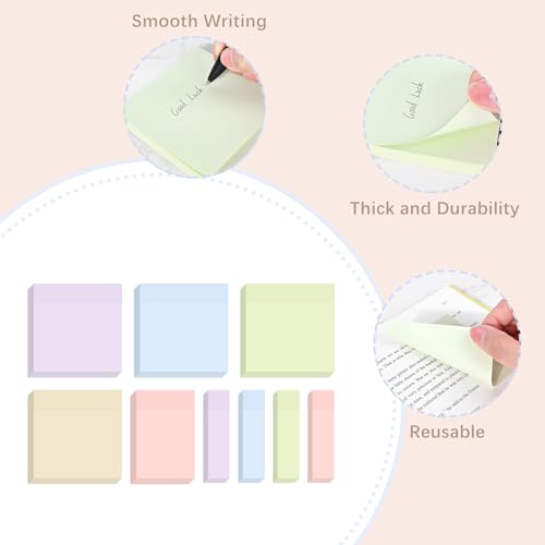 BAYTORY 6 Pads Pastel Sticky Notes, Self-Stick Note (3x3 & 3x2 & 3x0.7 in) - size: 3x3 & 3x2 & 3x0.7 Inch