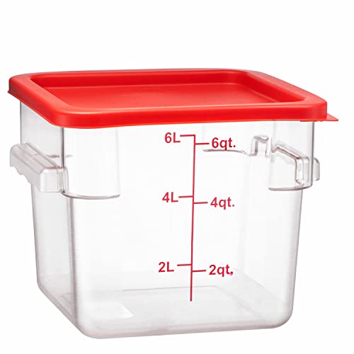 Tiger Chef 6 Quart Commercial Grade Clear Food Storage Square Polycarbonate Containers With Red Lids 4 Pack - style: 6 Quart