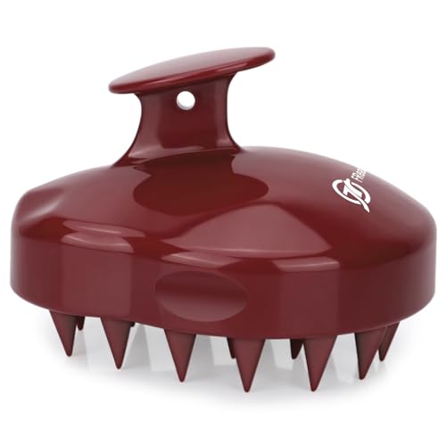 FREATECH Massager Shampoo Brush with Soft Silicone Bristles for Scalp Care, Shower Hair Scalp Scrubber Exfoliator for Dandruff Removal and Hair Growth, Wet & Dry for Men, Women and Kids, Red - color: Red