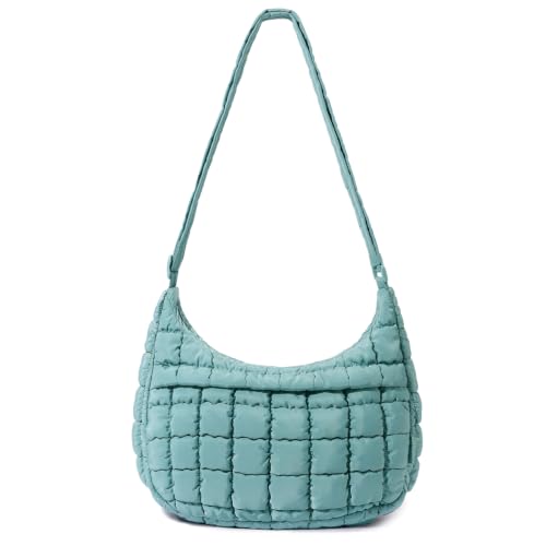 Puffer Crossbody Hobo Bag for Women Nylon Quilted Purse Lightweight Shoulder Handbag with Adjustable Strap - color: 07-blue