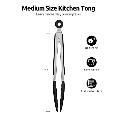 U-Taste Kitchen Tong for Cooking, 600ºF Heat-Resistant Silicone, 9in/Black - color: Black, size: 9 inch