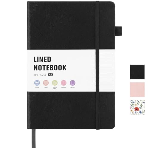 Thboxes 80 Sheets Lined Journal Notebook, Hardcover Notepad for Work, Black - color: Black