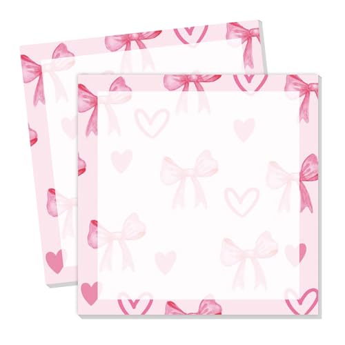 Cute Sticky Notes 3 x 3 in, 2 Pack Self Stick Note Pads with Fun Patterns, Strong Adhesive Memo Pads for Office School Home, 80 Sheets per Pad Cute Heart Bow - color: Cute Heart Bow