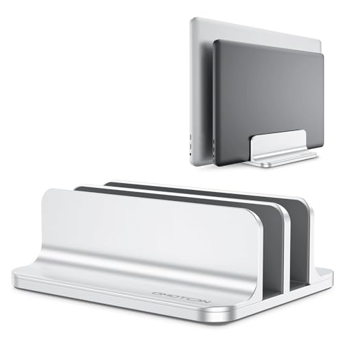 OMOTON Dual Vertical Desk Laptop Stand Holder, Fits MacBook Air/Pro, Silver - color: Silver