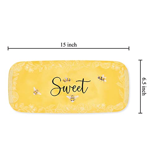 UPware Sweet Bee Melamine Serving Tray, 15 x 6.5 Inch Rectangular Serving Platter, BPA Free Food Tray for Party Entertaining - color: Sweet Bee