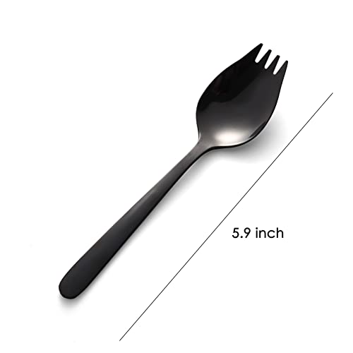 JUCOXO Sporks 4 Pack Stainless Steel Sporks 5.9 inch Spork Spoon for Ice Cream Spoon Salad Forks, Fruit Appetizer Dessert Spoons (Black) - color: Black