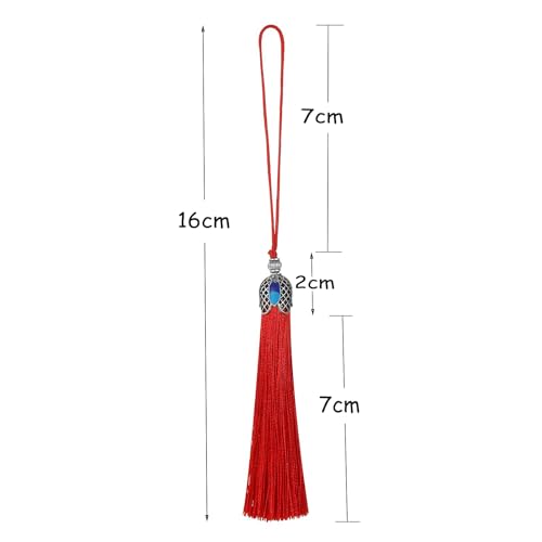 20pcs 16cm/6.3inches Vintage Silver Color Bookmark Tassels Silky Handmade Soft Craft Tassels with Loops for Bookmarks, Crafts and Jewelry Making (Red) - color: Red