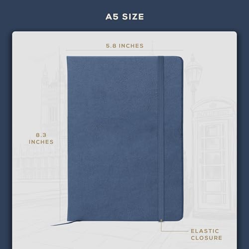 BEECHMORE BOOKS A5 5x8 Lined Leather Journal For Men, 120 GSM with Gift Box - color: Symphony Blue, size: A5 - 5.8" x 8.3" Medium