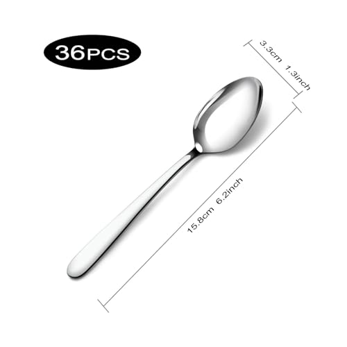Pleafind 36 Pieces Teaspoons Set (6.2 inch), Spoon Silverware, Stainless Steel Tea Spoons, Mirror Polished Small Teaspoon, Dessert Spoons for Home, Kitchen, Restaurant, Dishwasher Safe - size: 36 Pcs 6.2'' Silver Teaspoons