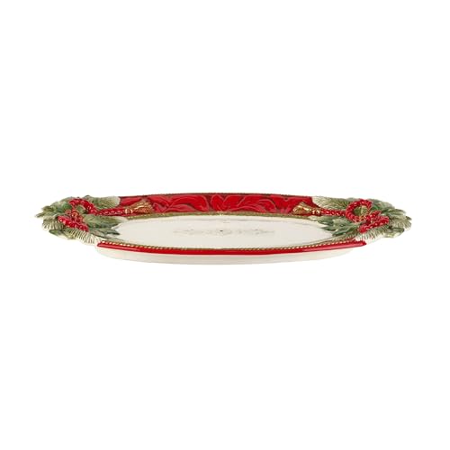 Fitz and Floyd Holiday Home Poinsettia Trim Serving Platter, 13.5 inch, Red