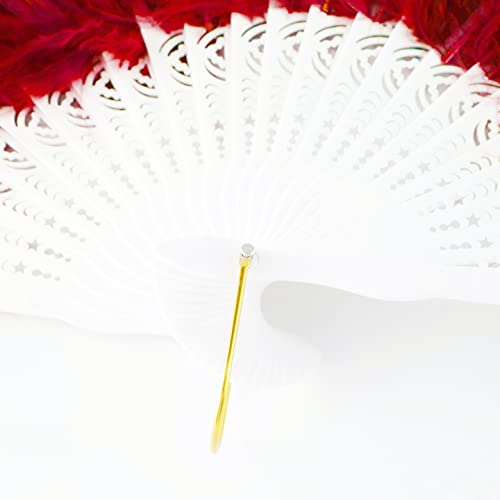 BABEYOND 1920s Marabou Feather Folding Hand Fan - color: Red