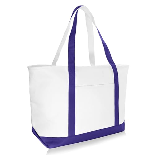 DALIX 23" Premium 24 oz. Cotton Canvas Shopping Tote Bag - color: Purple