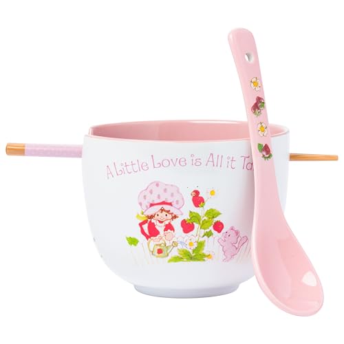 Silver Buffalo Strawberry Shortcake, Ramen Bowl with Chopsticks, 20oz - color: Strawberry Shortcake A Little Love Spoon, size: 20 Ounces (With Spoon)