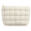 Hillban White Puffy Quilted Makeup Bag for Women Cosmetic Bag Gift, Classic - color: White, size: Classic