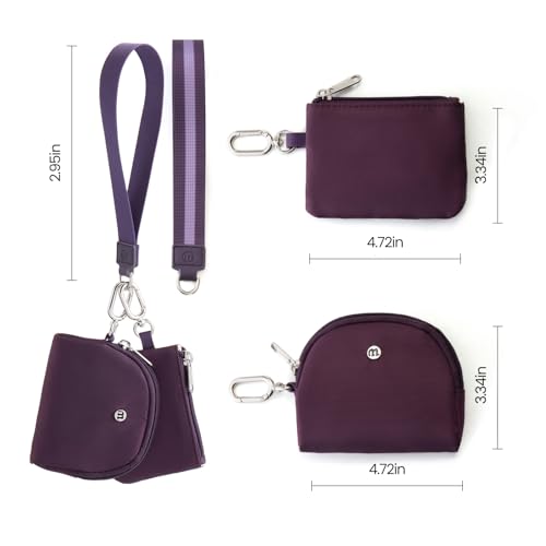 Mini Dual Pouch Wristlet Wallet for Women – Zip Around wristlet Keychain Wallet with 2 Wristlets, Ideal for Dog Walking, Coffee Runs & Lunch Break Essentials (Eggplant) - color: Eggplant