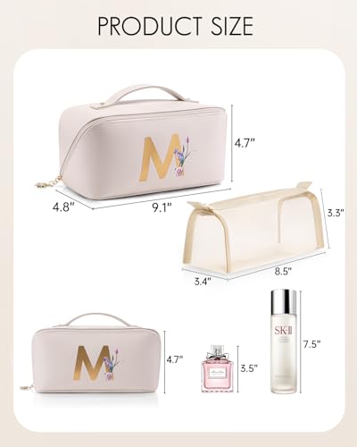 VLANDO Personalized Makeup Bag,Gifts for Women,Letter M,Off W hite - color: 14.White-M