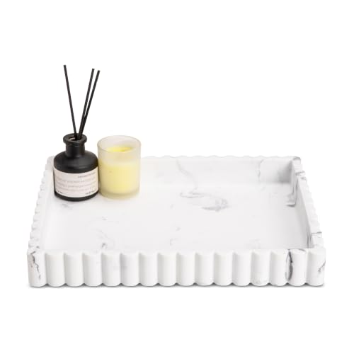 12" White Resin Decorative Tray, Home Decor for Coffee Table - color: White, Gray, and Black