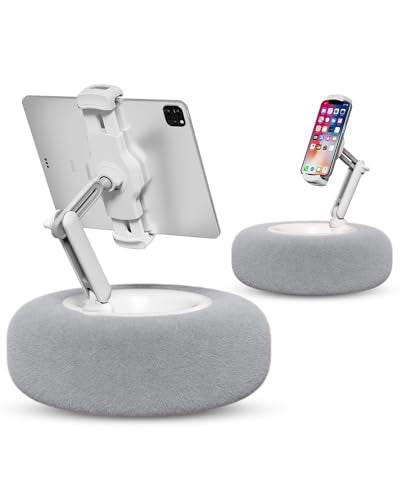 Viozon Tablet Stand Pillow, Compatible with 4.7"-13" Phone/Tablet, iPad, iPhone, Samsung, Google, Kindle, 360°Adjustable Phone Holder for Bed with Soft Plush Fabric, and Detachable Bowl, Grey - color: Grey
