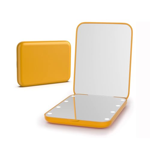 Kintion Pocket Mirror, 1X/3X Magnification LED Compact Mirror (Yellow) - color: Yellow