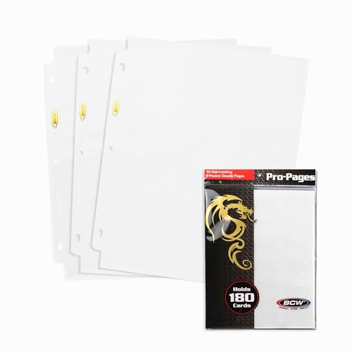 BCW Double-Sided 9-Pocket Pages Holder - 10 White Pages | Trading Card Binder Sheets | Secure Side Loading | Ideal Card Storage and Display Solution - color: White