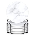 Coasters for Drinks, Set of 6 Cute Absorbent Ceramic Drink Coasters - color: Classic White Gray Marble