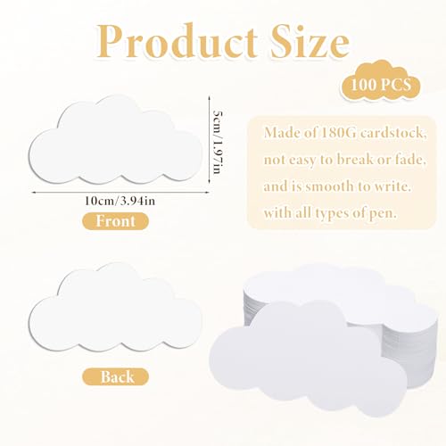 100 PCS White Cloud Cutouts, 4 Inch Paper Cloud Shapes Cut-Outs for Bulletin Board DIY Kids Baby Bedroom Nursery Classroom Office Decoration