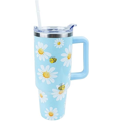 Daisy Tumbler 40 oz Tumbler with Handle Straw Lid Leak Proof - color: Daisy