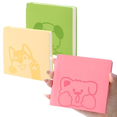 BOBO RABBIT 3 Pack Mini Grid Notebooks Pocket Size Graph Journal Total 600 Pages Compact Grided Notebook Small Softcover Vegan Leather Cartoon Puppy Dog Pattern Cute Notepads for Students Women Diary Writing Note Taking Lay Flat, 3.9"x3.9" Inner(Mini Squa