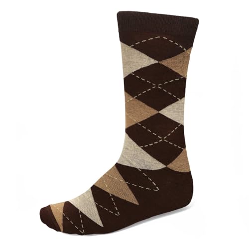 tiemart Men's Socks, Fits Men's Shoe Sizes 8-12 - color: Brown and Tan Argyle