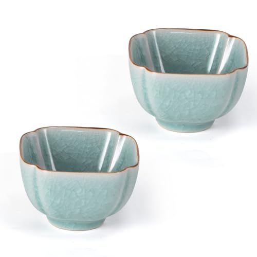 KAMMAK Japanese Tea Cups, 4 Oz Small Handmade Ceramic Teacups, Set of 2 - style: GN06