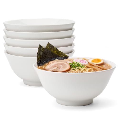 Sweese 18 oz Ceramic Soup Bowls Set of 6, White Pasta Bowls for Ramen, Salad, Noodles, Cereal and Soup, Stackable Serving Bowls for Everyday Meals - color: White, size: 18oz (Large)