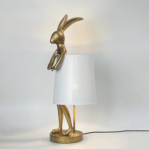 NorDiem Cute Rabbit Animal Table Lamp,Big Size 25.6", Gold Resin Bunny Decor LED Desk Light,White Linen Shade,Home Eye Protection Lamp Office Study Bedside Small Bunny Light (25.6" White Shade) - color: 25.6" White Shade