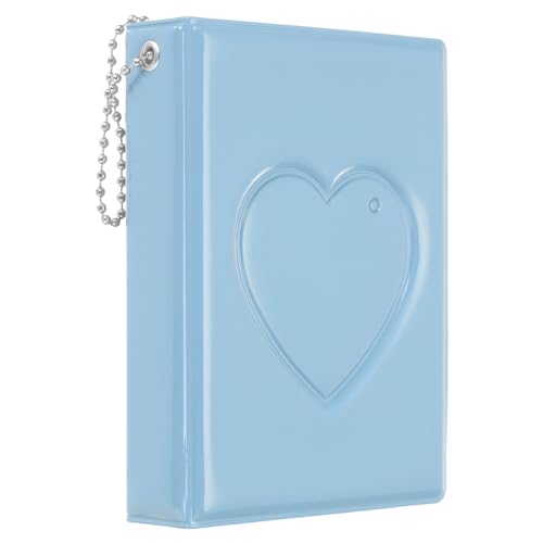 PATIKIL 3 Inch Mini Kpop Photocard Binder 2.5"x3.5" Album with 32 Pockets Small Bookshelf Love Heart Picture Holder Book for Collection, Blue - color: Blue