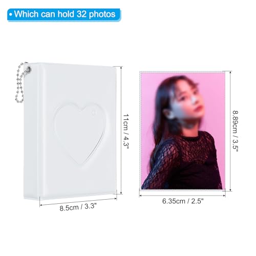 PATIKIL 3 Inch Mini Kpop Photocard Binder 2.5"x3.5" Album with 32 Pockets Small Bookshelf Love Heart Picture Holder Book for Collection, White - color: White
