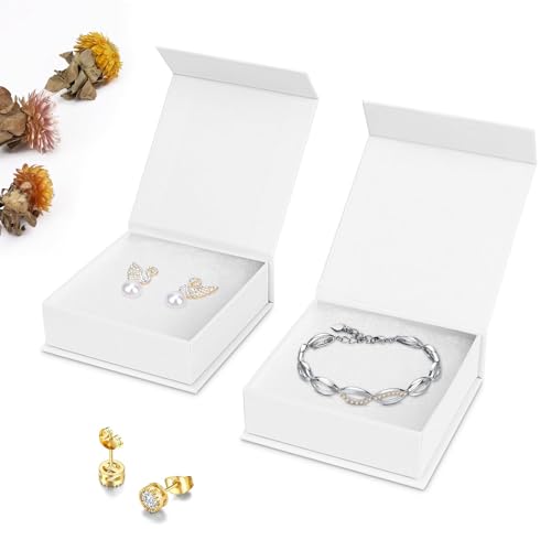 Mirgrime Jewelry Gift Boxes, 5 Pack 3.5x3.5x1 inch Small Jewelry Boxes, Cardboard Box for Necklaces Bracelet Earring Ring (White) - color: Magnetic Box-sxh-5-w