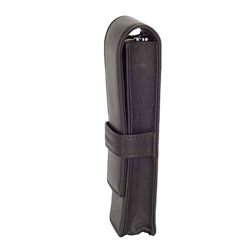 DiLoro Leather Double Pen Case Pencil Pouch Holder for Two Fountain Ballpoint Rollerball Pens and Pencils (Espresso Dark Brown) - color: Espresso Dark Brown