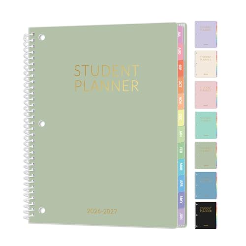 Student Planner 2026-2027, SUNEE Academic Weekly & Monthly School Planner, Jul. 2026 - Jun. 2027, 8.5"×11" School Lesson Plan Book with Week's Goals, Bookmark, Monthly Tabs, 3-Hole Punched, Sage Green - color: Sage Green, size: A4 8.5"×11"