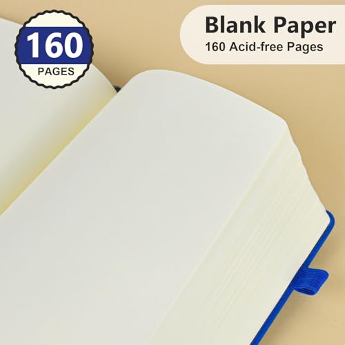 Blank Journal Notebook 5.9"×8.5", Leather Sketchbook,160 Pages Sketch book - color: Dark Blue, size: Blank Page