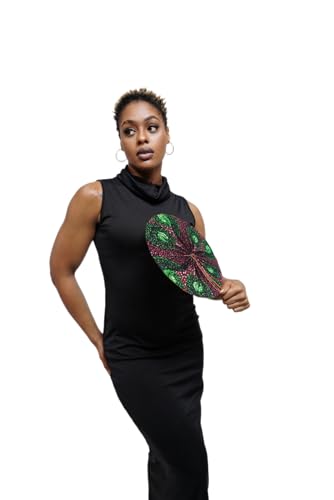 Kente African Print Foldable Hand Fan - color: Ijo-Ayo
