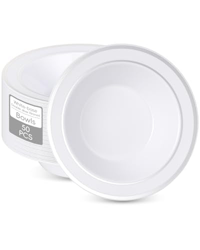 realluck 50pc Disposable Soup Bowls With Silver Rim - color: Silver, size: 50Pack