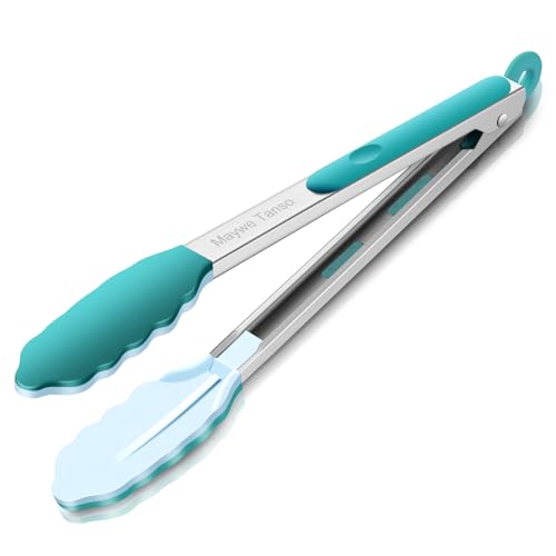 12-Inch Kitchen Tongs for Cooking with Silicone Tip,Turquoise - color: 12"-Turquoise