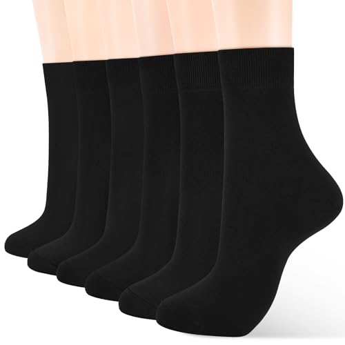 ATBITER Women Thin Cotton Crew Socks,Ankle Bootie Casual Dress Socks 6Pairs - color: 6 Pairs Black, size: 5-9