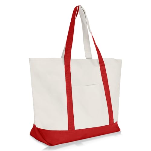 22" Heavy Duty Cotton Canvas Tote Bag (Zippered) - color: Red