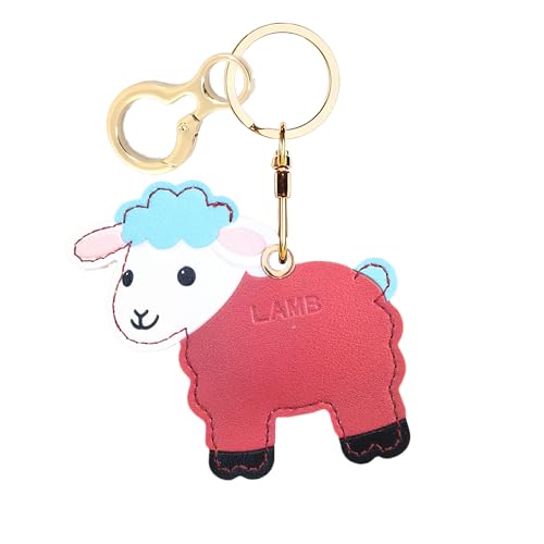 Leather Keychain Holder Protective Case Compatible with Apple AirTag - color: Red Lamb