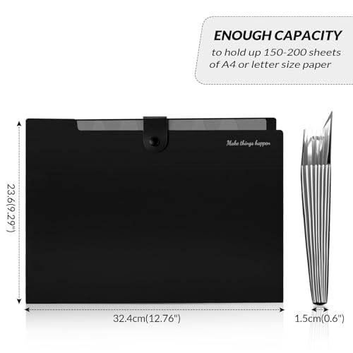 SKYDUE 8 Pockets Expanding File Folders, Accordion Folders, Portable Paper Bill Receipt Organizer, Letter Size, Home College School Office Supplies, Black - color: Black-cm