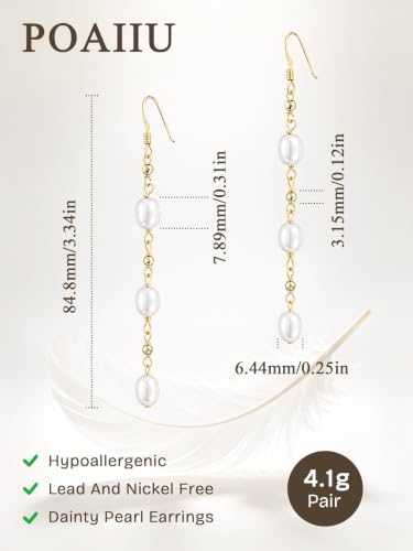 Pearl Earrings for Women,14K Gold/Silver Plated Dangle Drop Earrings - color: Gold-D