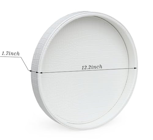 HofferRuffer Faux Leather Round Serving Tray, Vegan Croco Leather Decorative Food Tray for Storage Drinks, Snack & Cosmetics, Dia.12'' x 1.6'' (White Croco, 12'') - color: White Croco, size: 12"